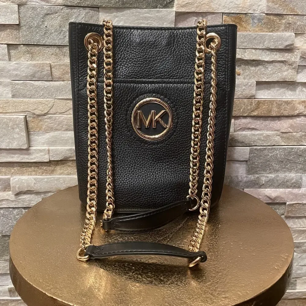 Michael Kors Samira Black Leather Crossbody Bag | Gold Chain Strap $360 NWOT - Picture 4 of 10